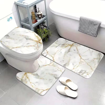 Ensemble de tapis de bain chic trois pièces avec accents dorés | Ymonde