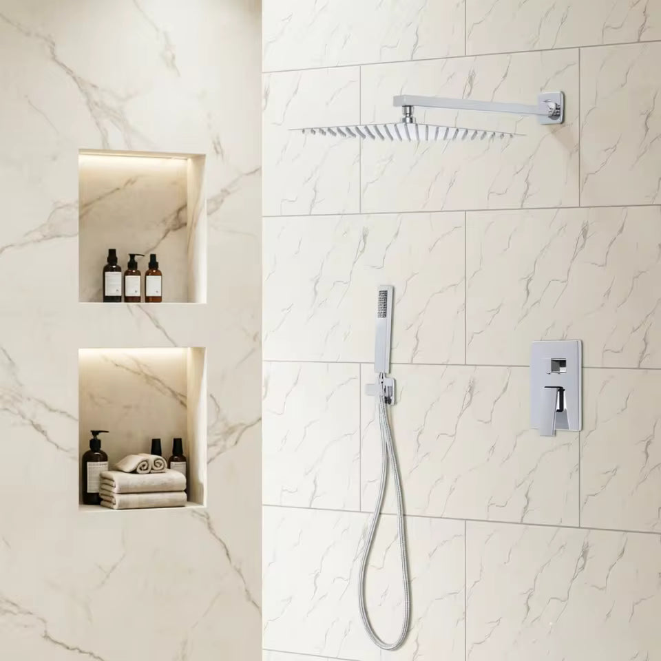 Ensemble de douche thermostatique encastrable SilverNest avec douche à effet pluie et douchette à main | Ymonde