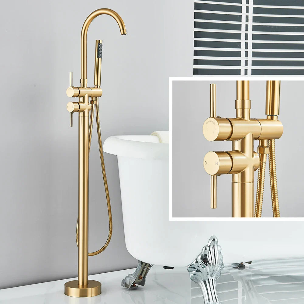 Freestanding Bath Tap – Single lever mixer tap with 360° swivel spout & hand shower