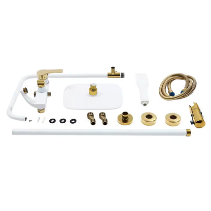 ShinyFlow Luxe Witte Doucheset met Goudaccenten en Regendouche | Ymonde