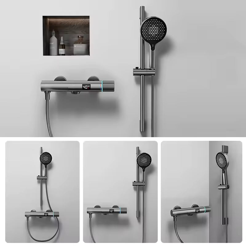 GraySpray Shower Set - Gray Surface-mounted Shower with Mixer Tap and Display | Ymonde