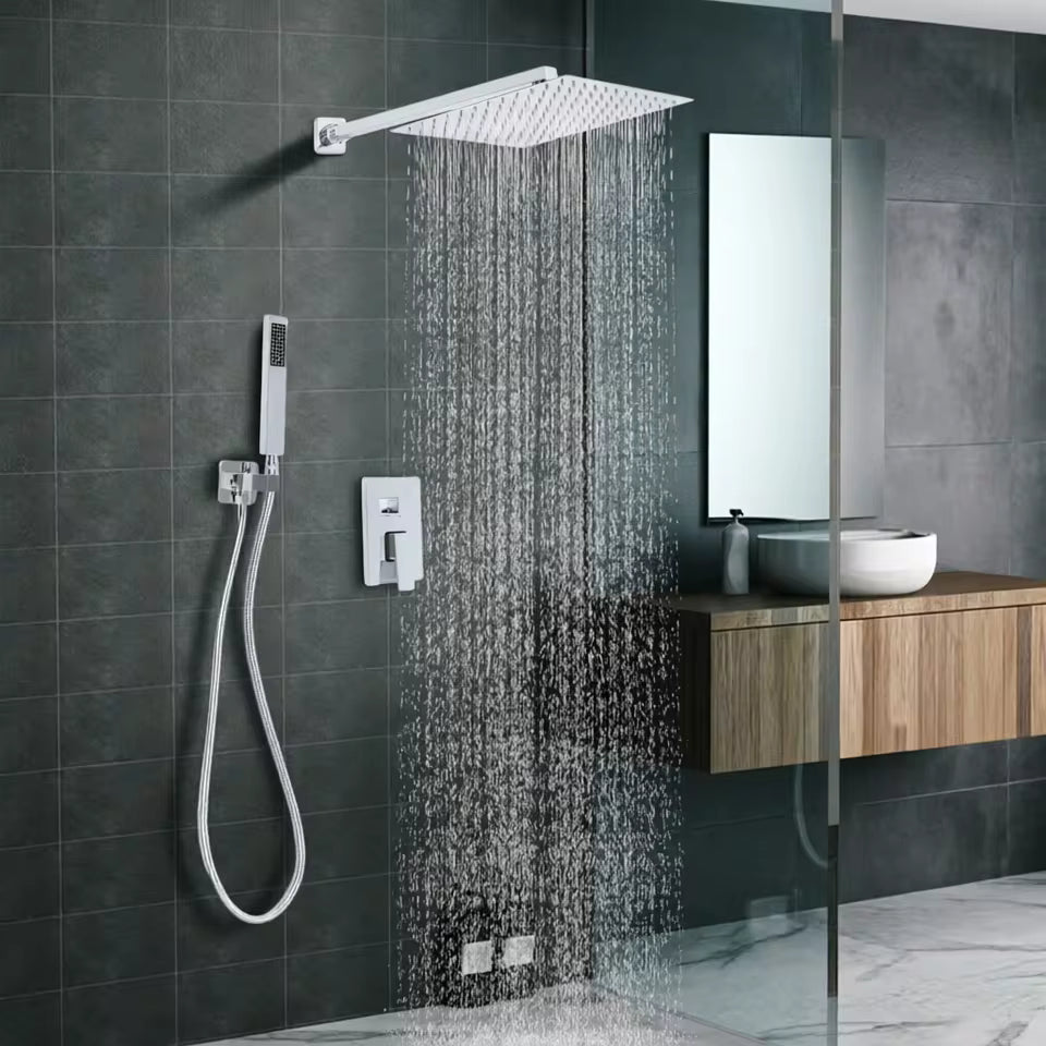 Ensemble de douche thermostatique encastrable SilverNest avec douche à effet pluie et douchette à main | Ymonde