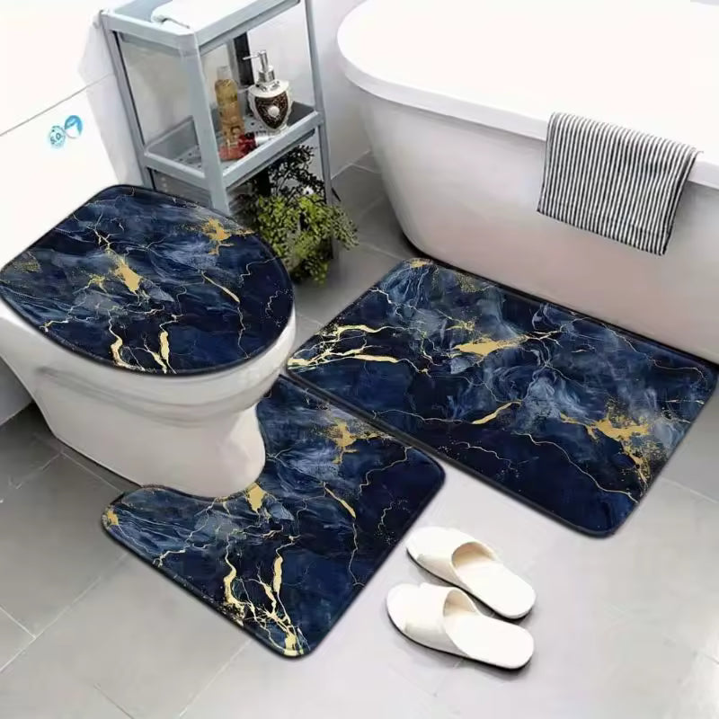 Ensemble de tapis de bain chic trois pièces avec accents dorés | Ymonde