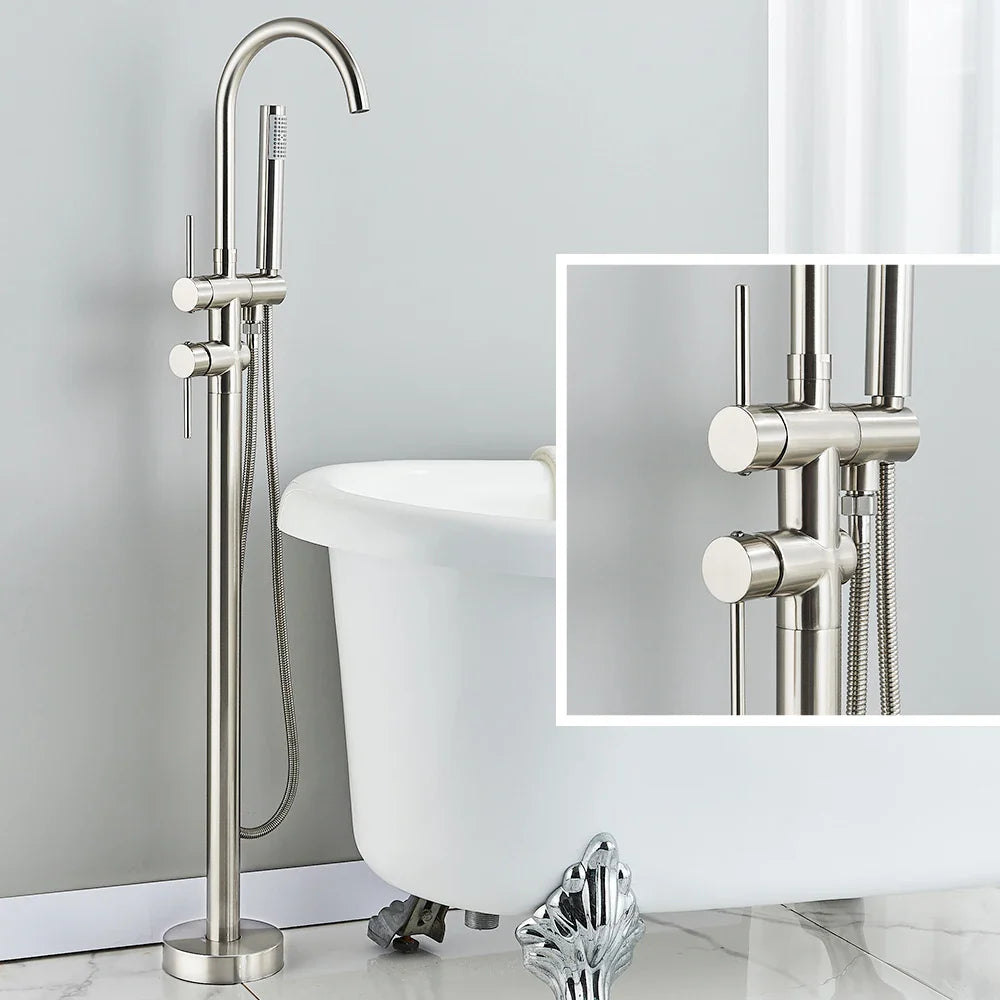 Freestanding Bath Tap – Single lever mixer tap with 360° swivel spout & hand shower