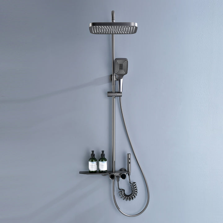 AquaLuxe 3-in-1 built-in shower set with rain shower, spray head and hand shower in metal gray from Ymonde
