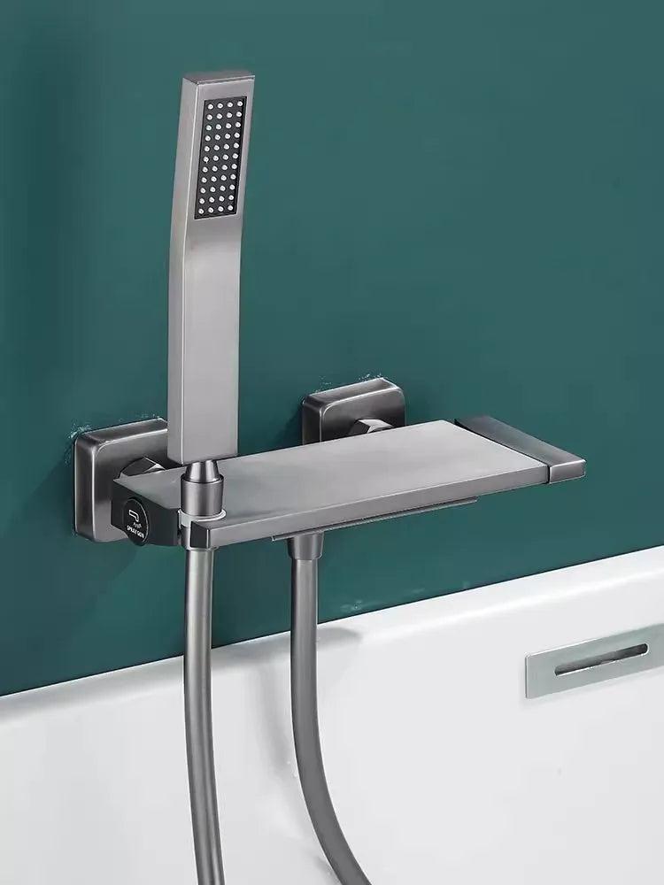 Aureo shower set with thermostatic tap and hand shower attachment from Ymonde