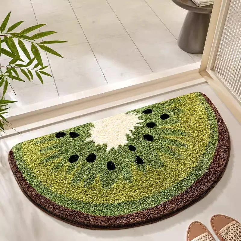 Half moon bath mat with kiwi design, soft and non-slip from Ymonde