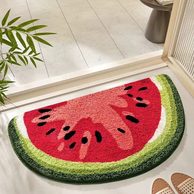 Half moon bath mat with watermelon design, soft and non-slip from Ymonde