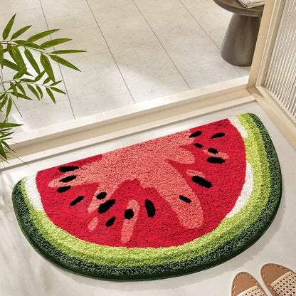 Half moon bath mat with watermelon design, soft and non-slip from Ymonde
