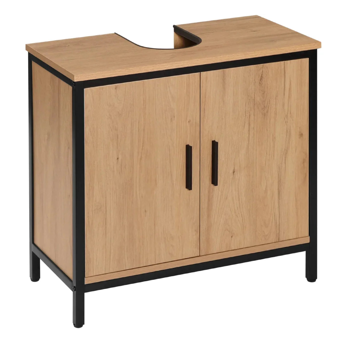 OakEdge Modern Washbasin Cabinet 60×60×30 cm – Light Oak & Black Frame