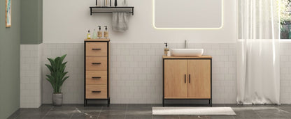 OakEdge modern washbasin furniture 60×60×30cm with black metal frame and light oak finish in ambiance image
