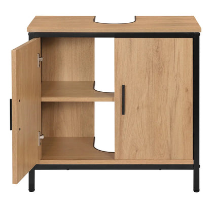 OakEdge Modern Washbasin Cabinet 60×60×30 cm – Light Oak & Black Frame