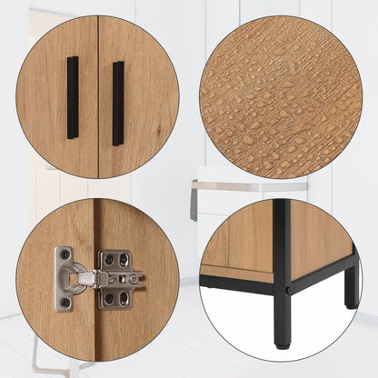 OakEdge modern washbasin furniture 60×60×30cm with black metal frame and light oak finish parts