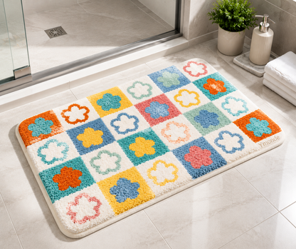 Fröhliche Badematte mit buntem Blumenmuster von Ymonde