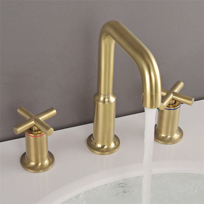 BrushFlow brushed gold 3-hole basin tap with waterfall spout