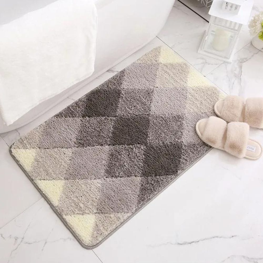 checked bath mat checkerboard non-slip soft absorbent bathroom from Ymonde