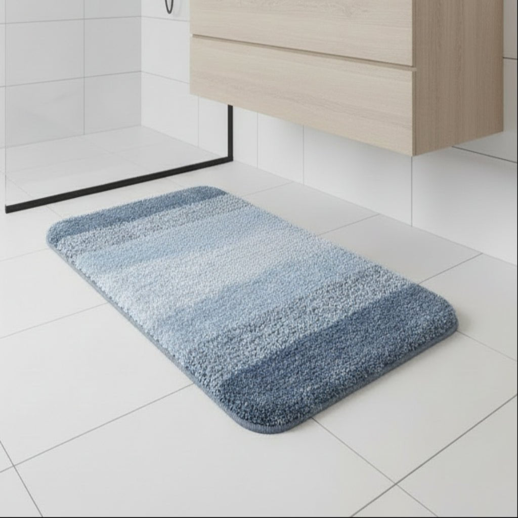 Comfortable non-slip bath mat on tiled floor