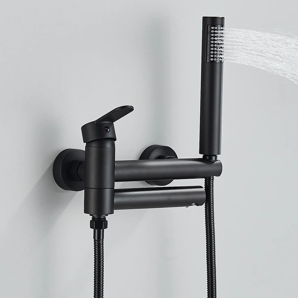 Modern Bath Mixer Tap with Hand Shower - Brass