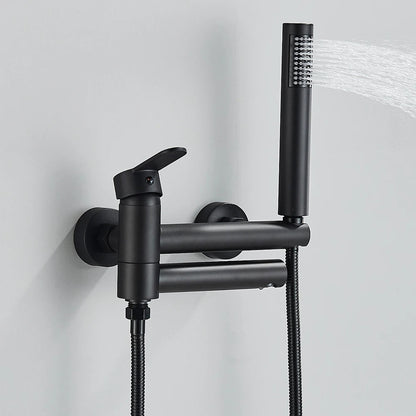 Modern Bath Mixer Tap with Hand Shower - Brass