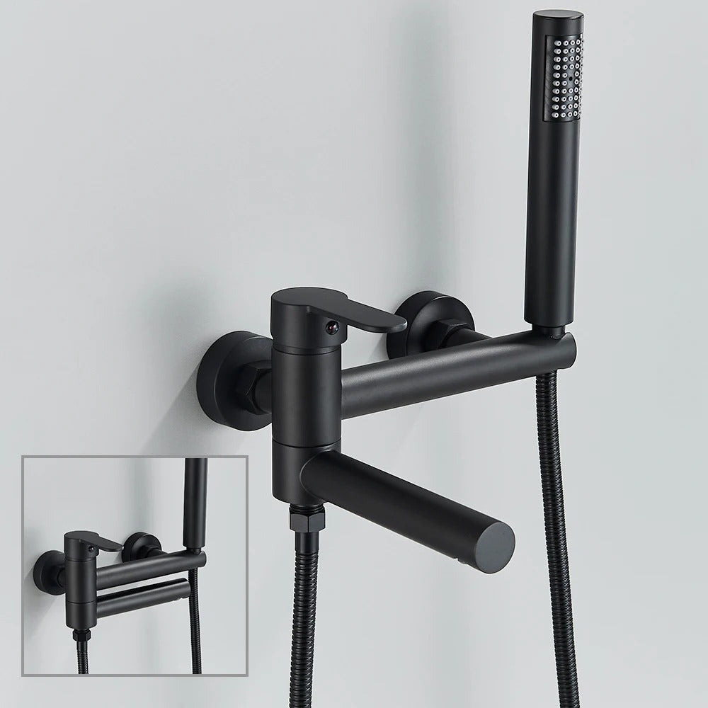 Modern Bath Mixer Tap with Hand Shower - Brass