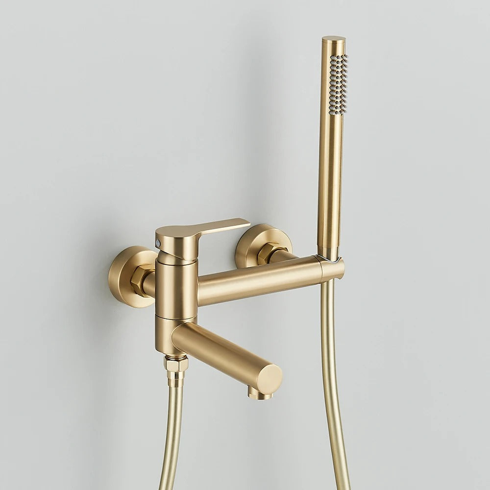 Modern Bath Mixer Tap with Hand Shower - Brass