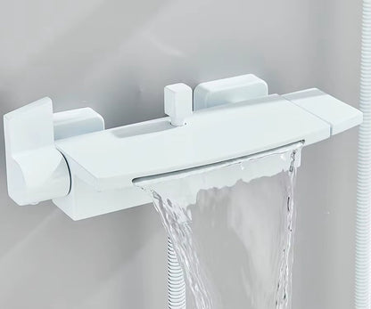 White Thermostatic Shower Set – Waterfall Shower & Water-Saving Hand Shower