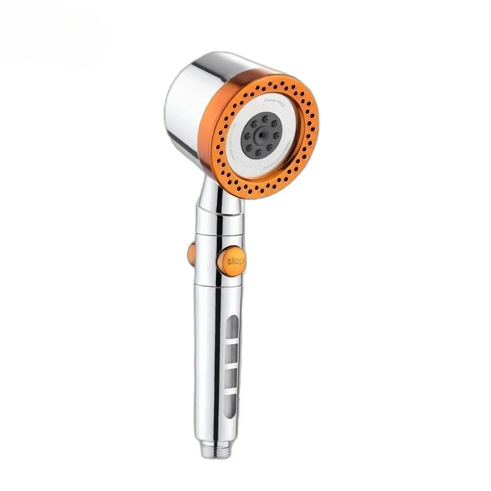 FlowFive hand shower with 5 jet settings, filter and stop button from Ymonde