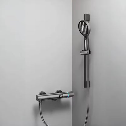 GraySpray gray surface-mounted shower set with mixer tap, display and folding tap from Ymonde