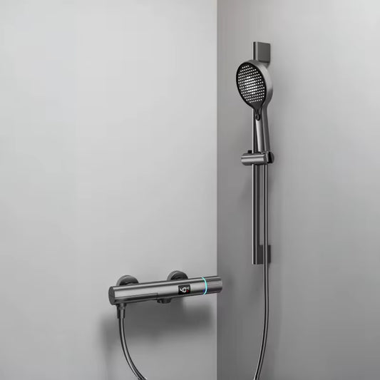 GraySpray gray surface-mounted shower set with mixer tap, display and folding tap from Ymonde