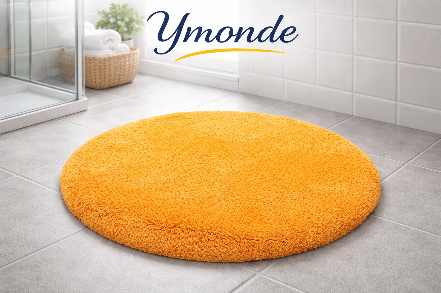 Round honey yellow bath mat 60 cm soft water absorbent with anti-slip from Ymonde
