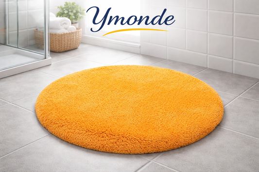Ronde honinggele badmat 60 cm zacht waterabsorberend met antislip van Ymonde