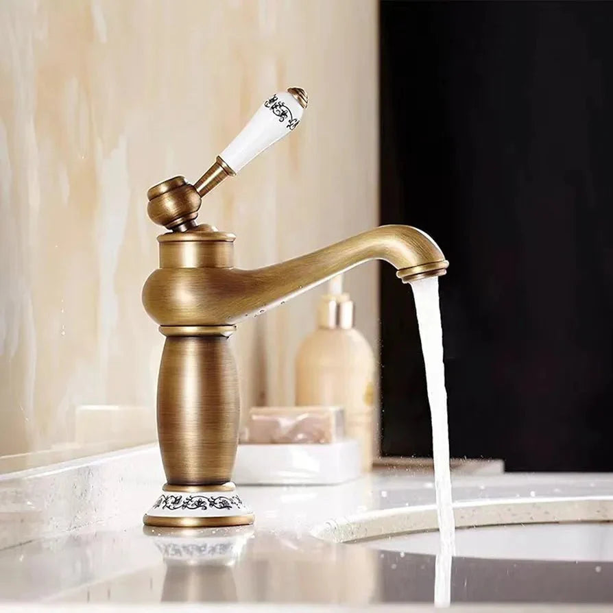 classic brass sink tap with single handle in antique bronze from Ymonde
