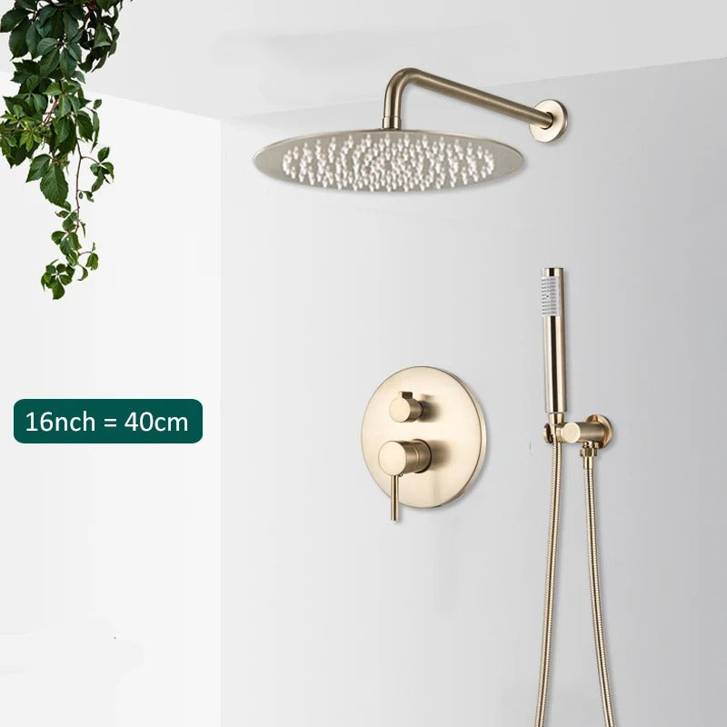 Built-in Rain Shower Set With Hand Shower - Brass Shower Faucet Brushed Gold