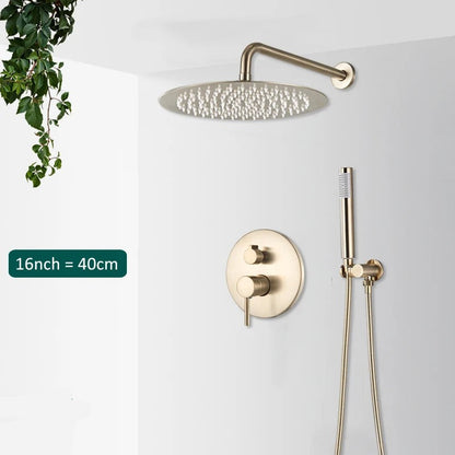 Built-in Rain Shower Set With Hand Shower - Brass Shower Faucet Brushed Gold
