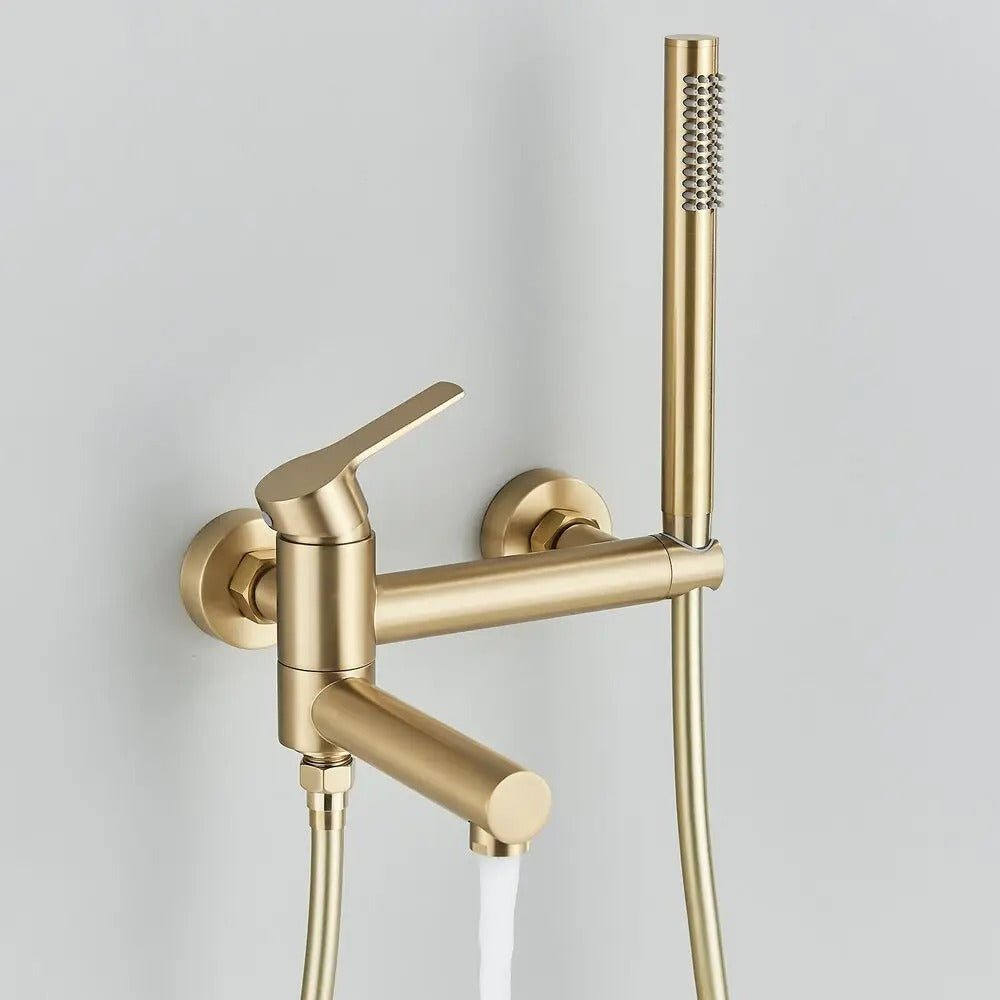 Modern Bath Mixer Tap with Hand Shower - Brass