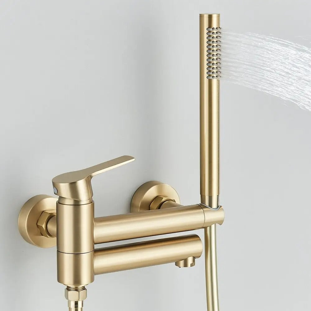 Modern Bath Mixer Tap with Hand Shower - Brass