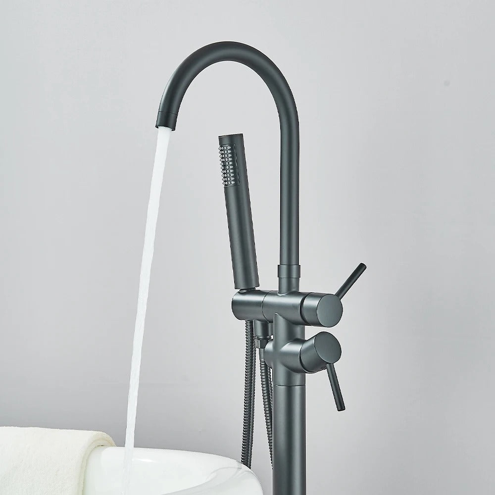 Freestanding Bath Tap – Single lever mixer tap with 360° swivel spout & hand shower
