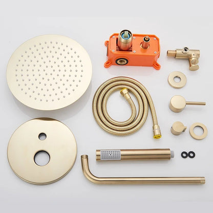 Built-in Rain Shower Set With Hand Shower - Brass Shower Faucet Brushed Gold