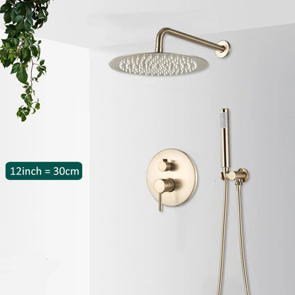 Built-in Rain Shower Set With Hand Shower - Brass Shower Faucet Brushed Gold