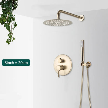 Built-in Rain Shower Set With Hand Shower - Brass Shower Faucet Brushed Gold