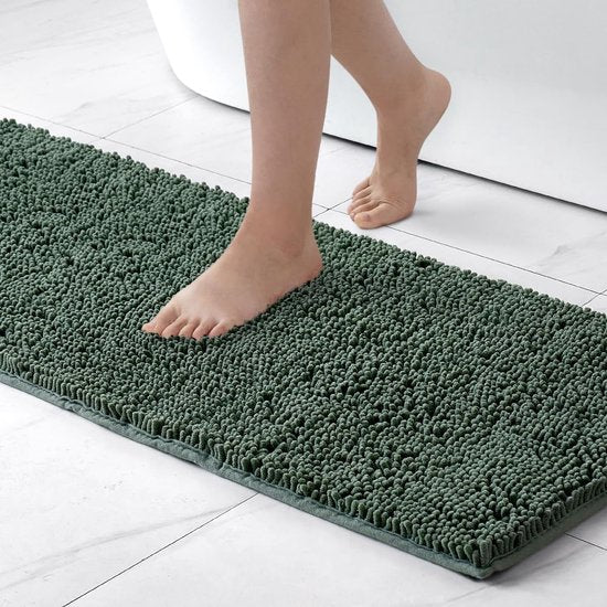 Moss green MossLine bath mat made of chenille with anti-slip and extra long size 45x120 from Ymonde
