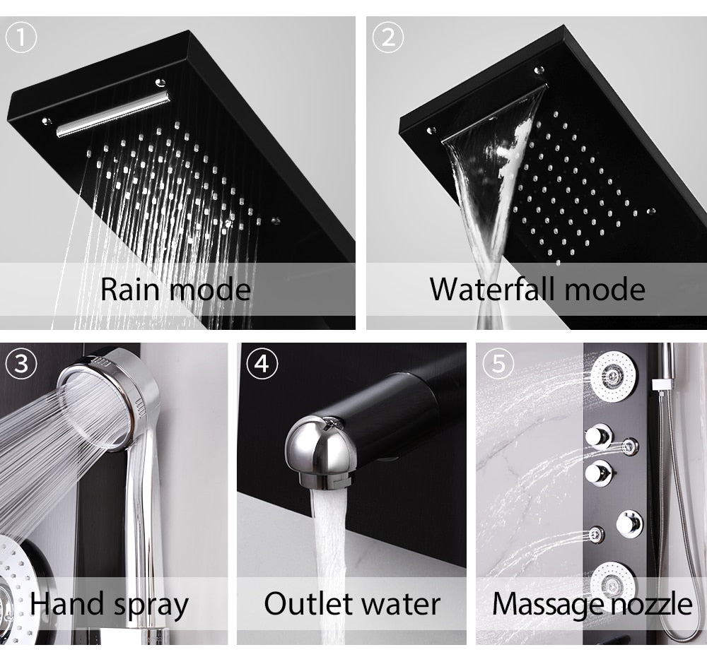 RainWall Shower Set - Stainless Steel Wall Shower Panel Thermostatic Rain Shower | Ymonde