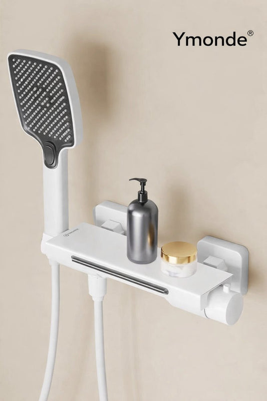Rainora Witte Doucheset | Ymonde – handdouche & mengkraan voor opbouw wandmontage