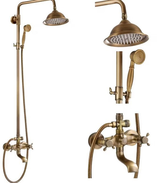 Retro geborsteld gouden doucheset met regendouche en handdouche – Ymonde