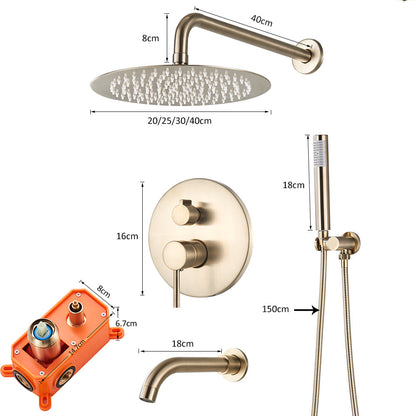 Built-in Rain Shower Set With Hand Shower - Brass Shower Faucet Brushed Gold