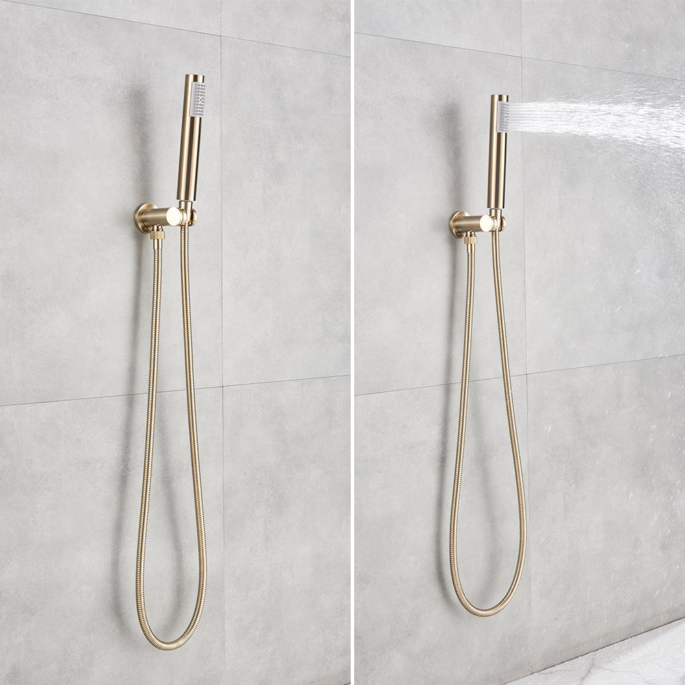 Built-in Rain Shower Set With Hand Shower - Brass Shower Faucet Brushed Gold