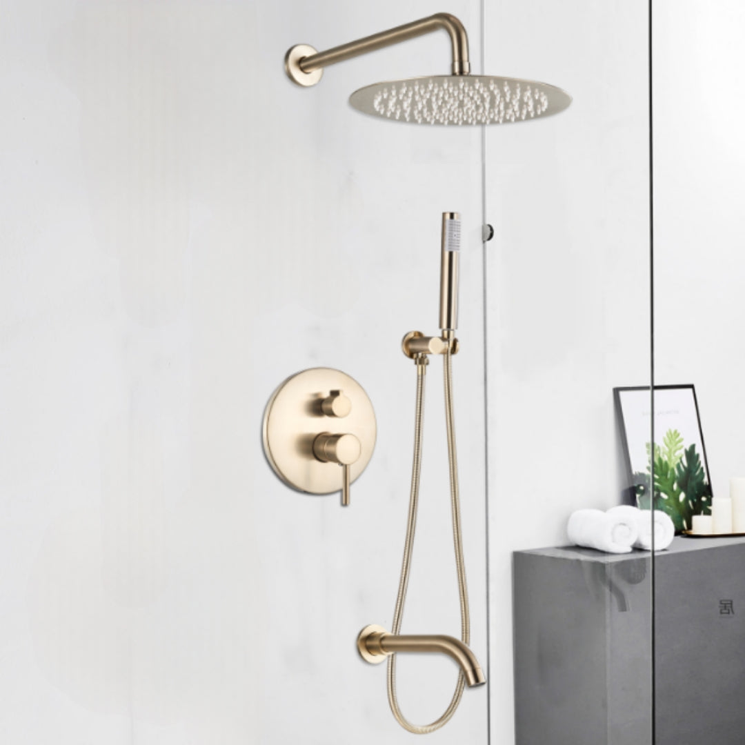 Built-in Rain Shower Set With Hand Shower - Brass Shower Faucet Brushed Gold