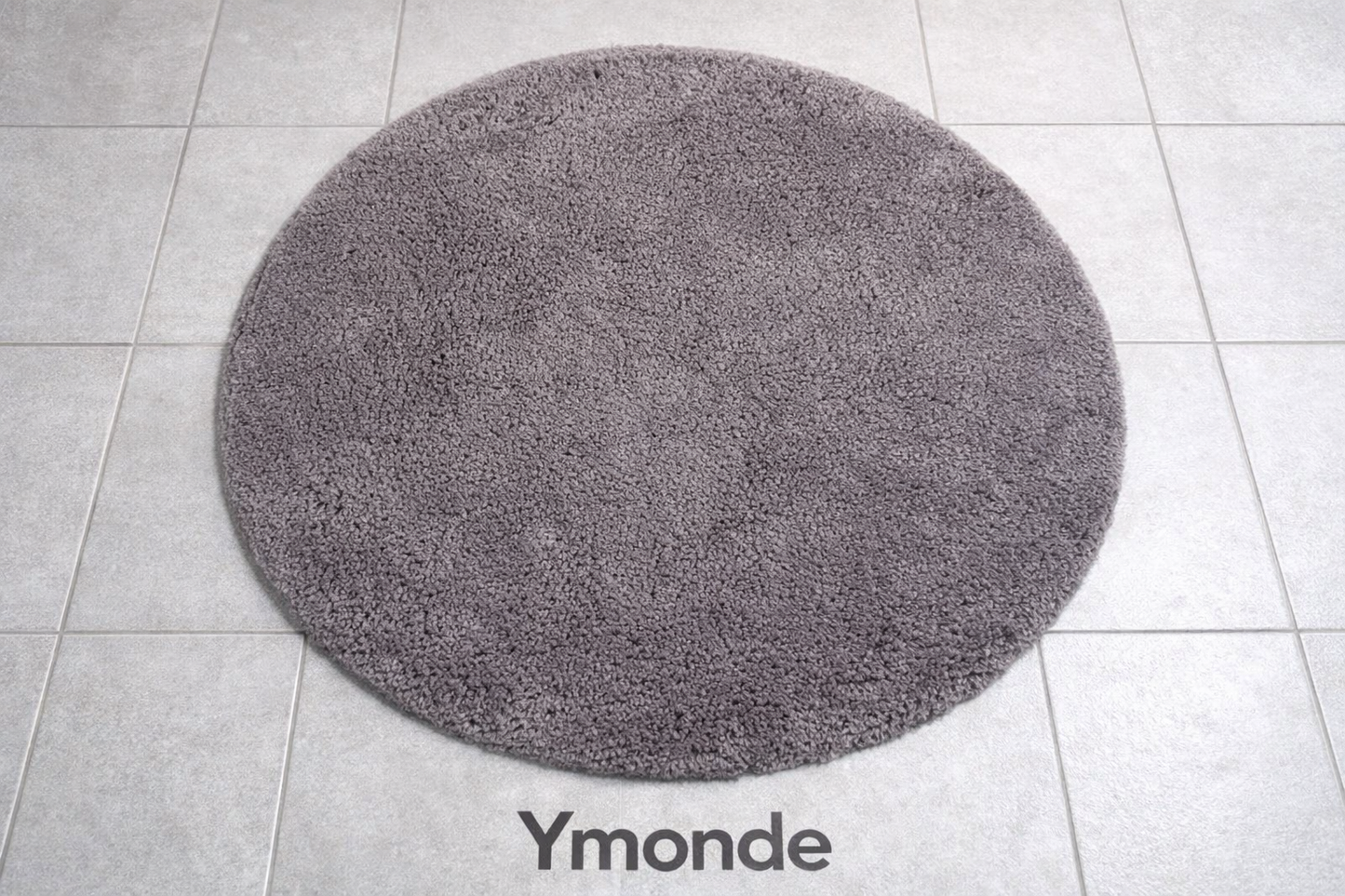 Round gray bath mat 60 cm with soft chenille fibers and non-slip bottom