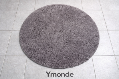 Round gray bath mat 60 cm with soft chenille fibers and non-slip bottom