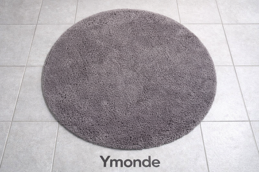 Ronde grijze badmat 60 cm met zachte chenillevezels en antislip onderkant